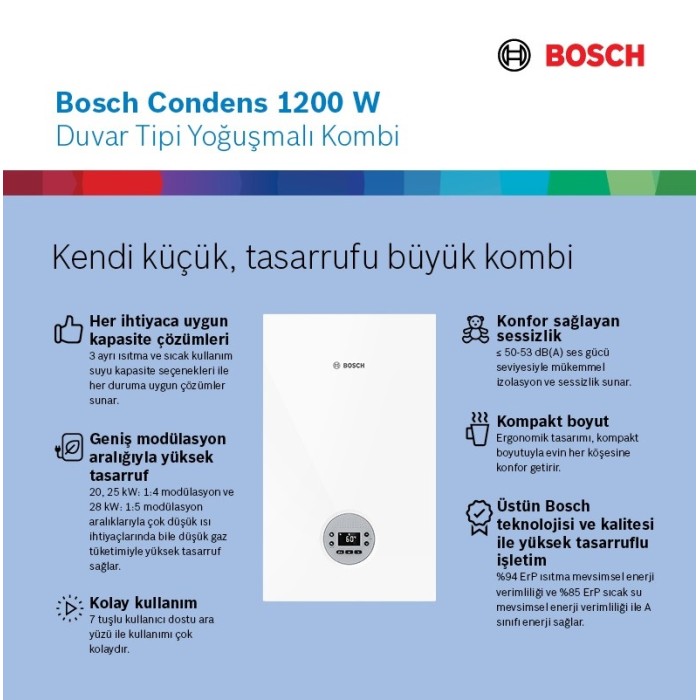 Bosch Condens 1200w 20 kW 17 000 kcal Yoğuşmalı Kombi Bosch Kombi Fiyatları